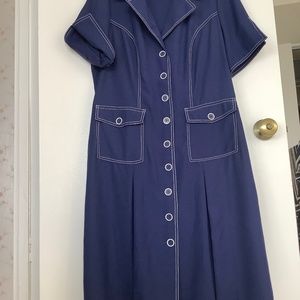 New Vintage blue shirt dress. Style of 1980-90s.